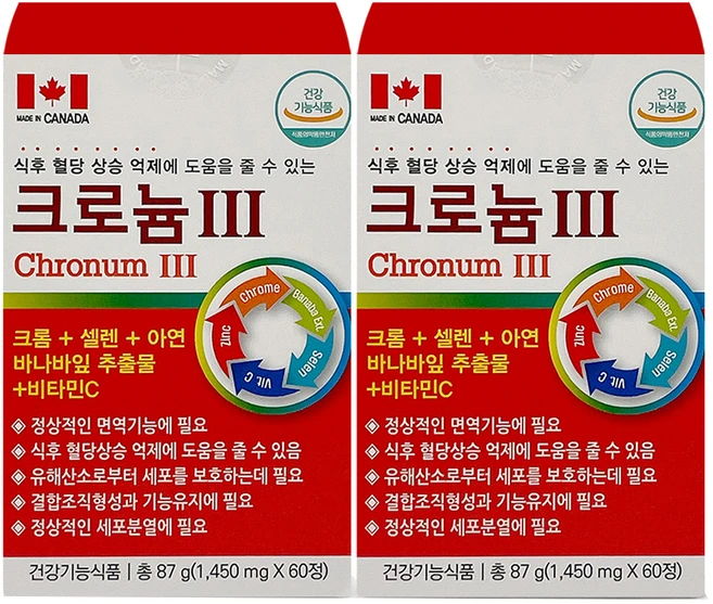 식후 혈당 상승 억제 크로늄 에스 87g, 2개, 60정 - 쿠팡