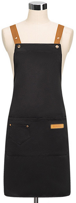 루리다 어깨끈 길이 조절 카페 방수 앞치마, 블랙