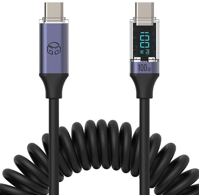 디지지 C타입-C타입 디스플레이 PD 100W 스프링 초고속 충전 케이블, 블랙, 1개, 1.8m