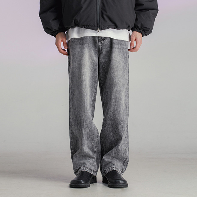 모던아론 남성용 빈티지 크랙 워싱 데님팬츠