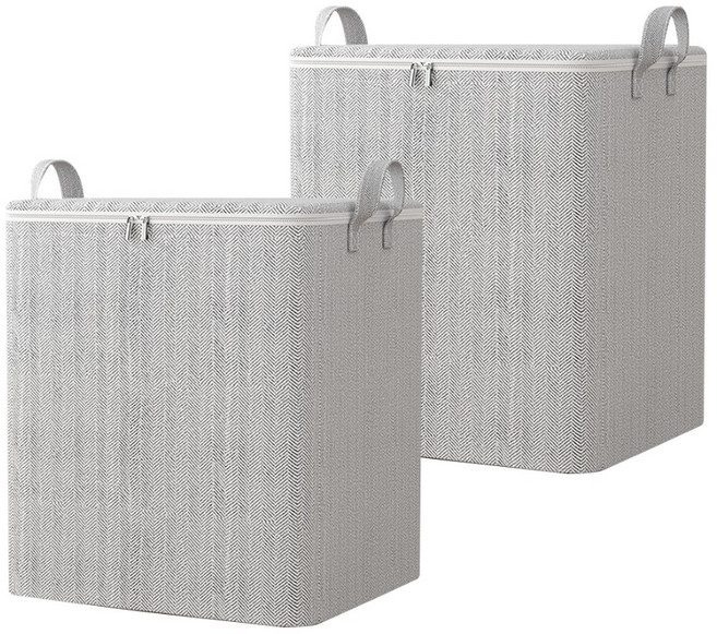 메이크마인 깔끔패턴 대용량 이불 의류 패브릭 정리함, 그레이, 2개