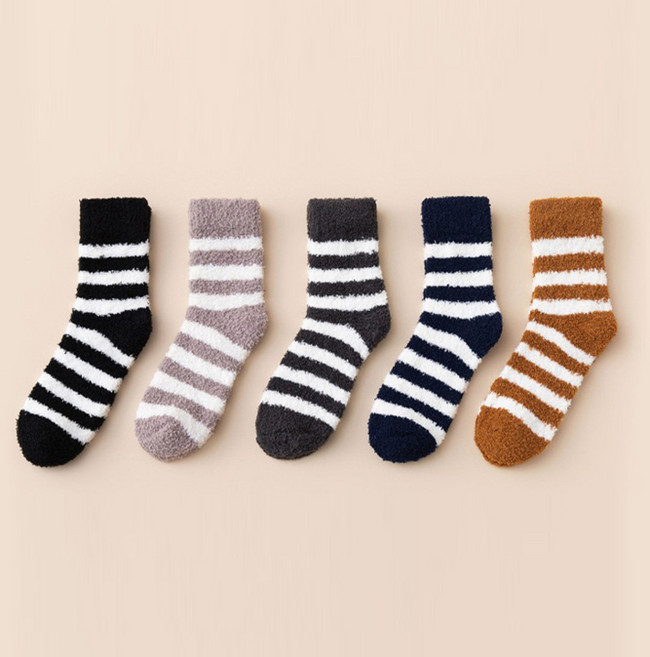 스타일컨택트 남성용 레트로 스트라이프 플리스 수면 양말 5켤례 세트