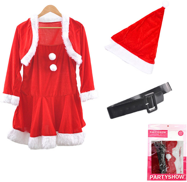 파티쇼 여성용 산타복 세트 원피스 C타입, 혼합색상, 1세트