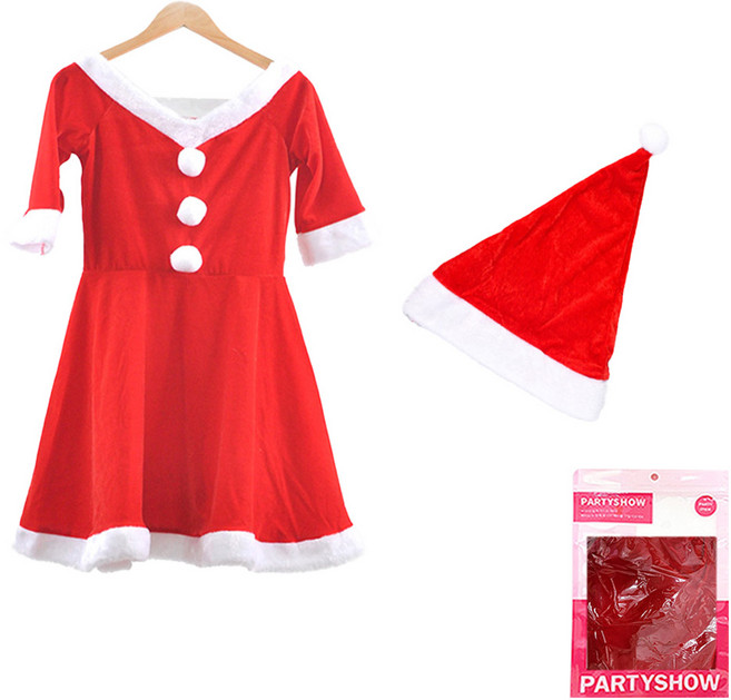 파티쇼 여성용 산타복 세트 원피스 B타입, 혼합색상, 1세트