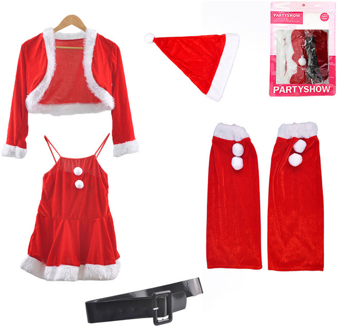 파티쇼 여성용 산타복 원피스 C타입 + 산타걸 발토시 방울레드 세트, 혼합색상, 1세트