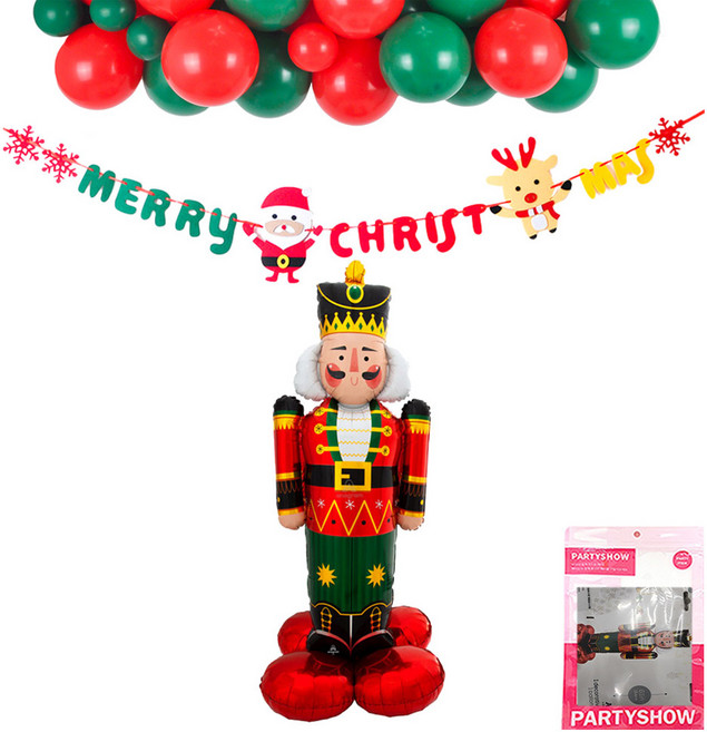 파티쇼 크리스마스 에어벌룬 넛크래커 + 가랜드 + 파티장식풍선 X-MAS 2종 x 10p 세트, 혼합색상, 1세트
