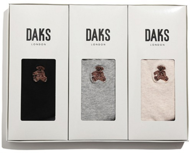 닥스 여성용 숙녀 테디 곰돌이 자수 중목 3족 양말 선물세트 + 쇼핑백