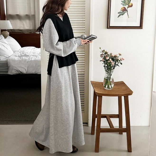세이스타일 여성용 포근 기모 안감 나그랑 루즈핏 원피스 롱기장