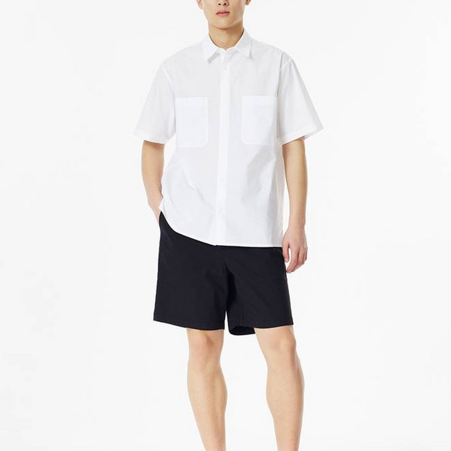 JAJU (JAJU) 男款透氣府綢短袖棉質襯衫
