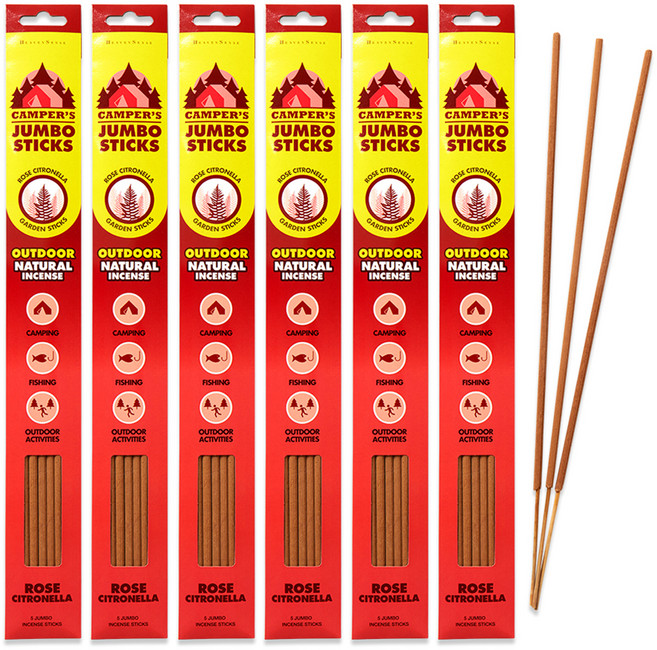 캠퍼스 점보 스틱 캠핑용 대형 인센스 48.5cm 5p x 6개, 로즈 시트로넬라