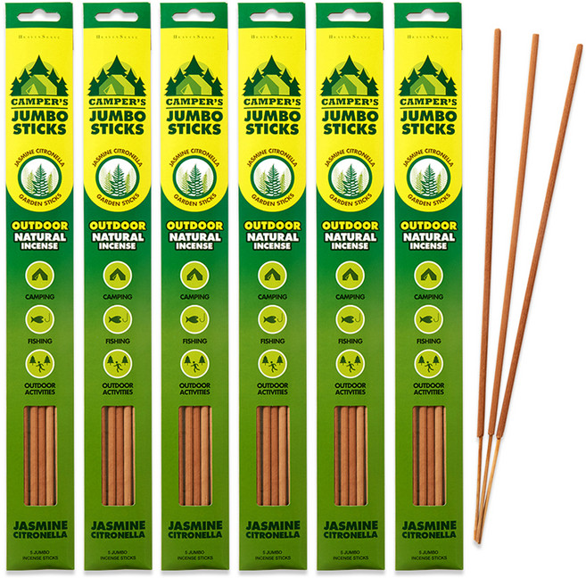 캠퍼스 점보 스틱 캠핑용 대형 인센스 48.5cm 5p x 6개, 자스민 시트로넬라