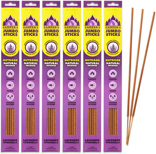 캠퍼스 점보 스틱 캠핑용 대형 인센스 48.5cm 5p x 6개, 라벤더 시트로넬라