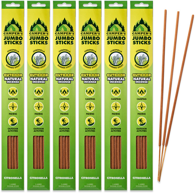 캠퍼스 점보 스틱 캠핑용 대형 인센스 48.5cm 5p x 6개, 시트로넬라