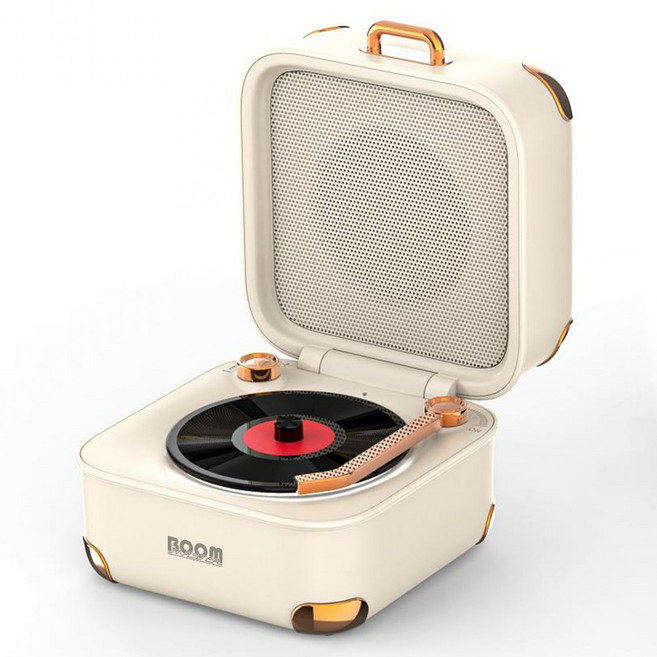 붐마스터 미니 턴테이블 블루투스 스피커, JB-300, 화이트