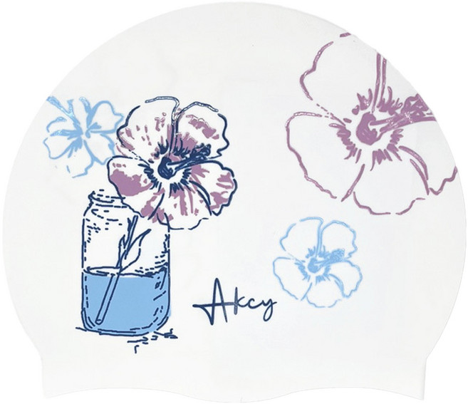 아크시 성인용 실리콘 수영모자 AKCS-0, 블루밍플라워, 1개