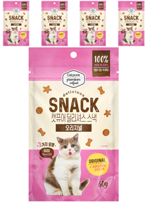 캣퓨어 고양이 딜리셔스 스낵, 5개, 60g, 오리지널