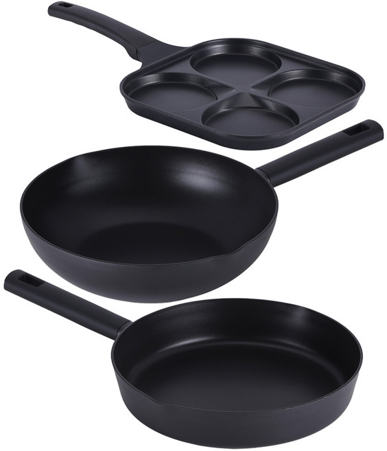 라체나 풀인덕션 IH 대용량 후라이팬 세트 3p, 블랙, 후라이팬 28cm + 궁중팬 28cm + 4구 에그팬, 1세트