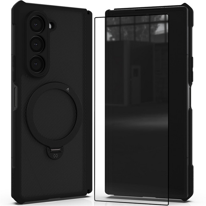 엑씨 파비스 맥세이프 호환 거치형 힌지 보호 후면 휴대폰 케이스 + 풀커버 강화유리 필름 세트