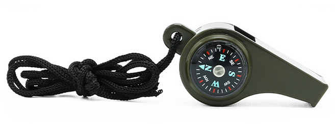 디엔오 나침반 온도계 호신용 등산 호루라기, 카키, 1개