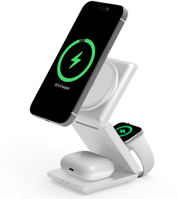 디지지 M폴드 3IN1 맥세이프 고속 무선 충전기, 화이트, 1개