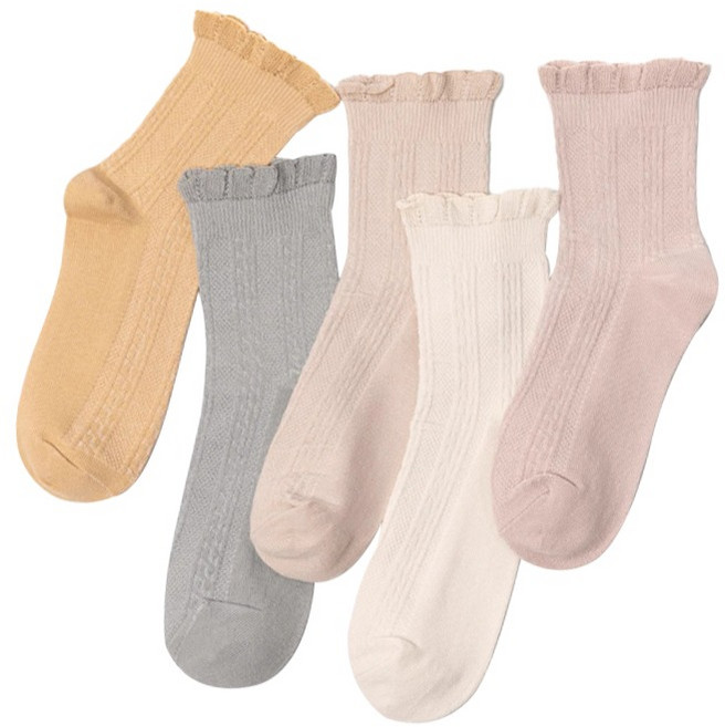 휴데이 임산부 무압박 프릴 양말 5켤레 세트, 1세트