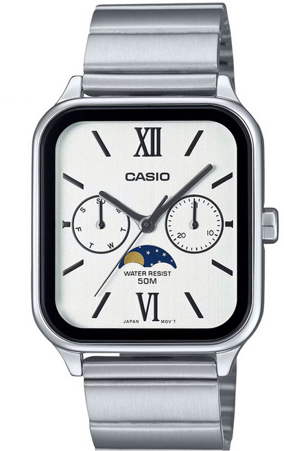 CASIO 卡西歐 簡約方形金屬經典月相手錶