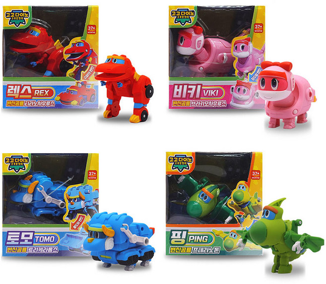 Gogo Dino 幫幫龍出動 迷你變身 雷克斯 + 維奇 + 平 + 託莫 套組, 1套, 紅色 + 粉紅色 + 藍色 + 綠色