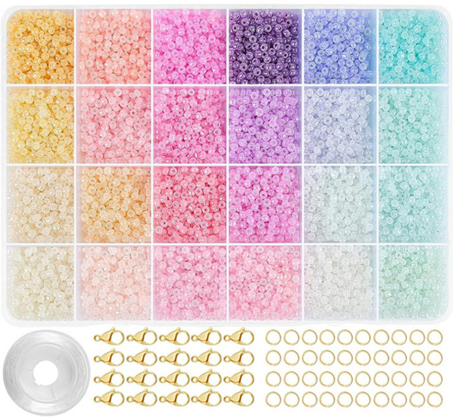 윰스 비즈 팔찌 반지 24색 DIY 세트, 파스텔, 1세트