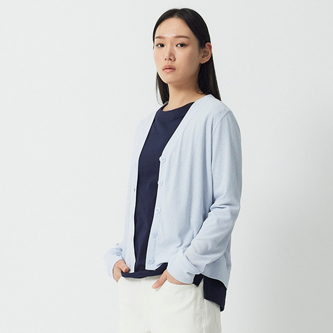JAJU (JAJU) 女款輕薄羅紋長袖開襟衫