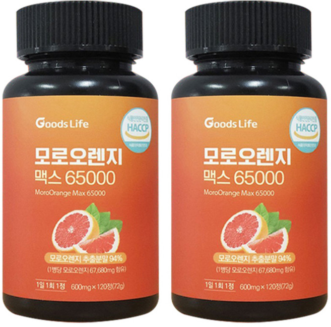 굿즈라이프 모로오렌지 맥스 추출 분말 65000, 2개, 120정