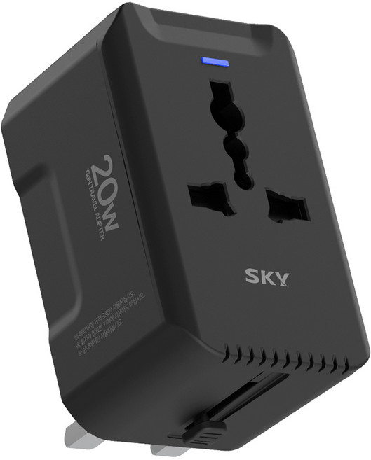 SKY Feel GaN 20W 高速雙孔海外旅行用萬國插頭多合一充電轉接器 T20PD, 1個, 行星黑
