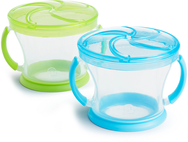 먼치킨 손잡이 흘림방지 스낵컵 2종 세트, 블루, 그린, 1개