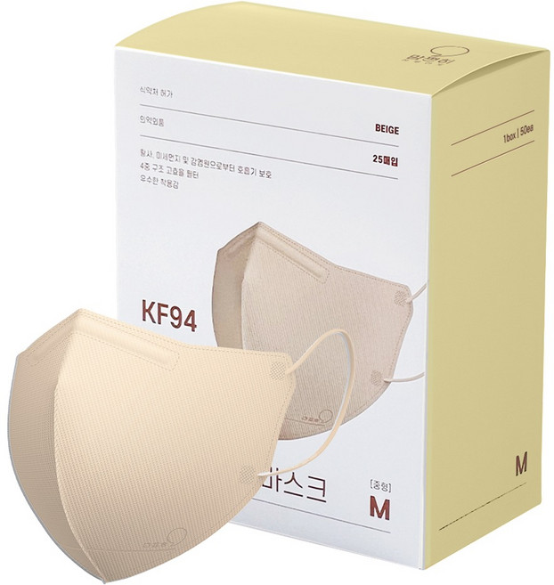 맘편히황사방역용마스크 KF94 중형, 25개입, 1개, 베이지