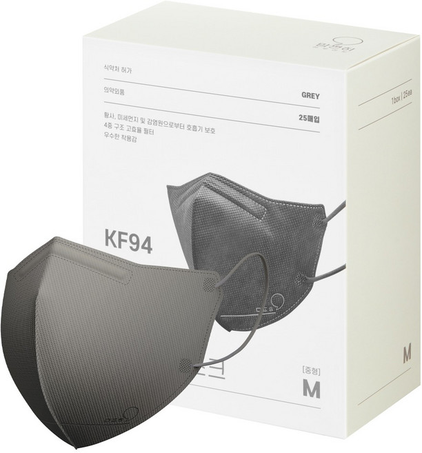 맘편히 새부리형 KF94 마스크 중형, 25개입, 1개, 그레이