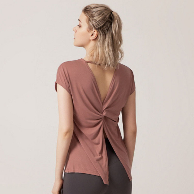 JANGSABU 女款瑜珈皮拉提斯罩衫短袖T恤