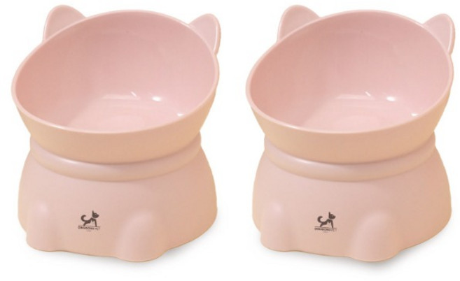 딩동펫 반려동물 통통 하이 경사형 식기, 핑크, 2개