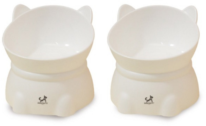 딩동펫 반려동물 통통 하이 경사형 식기, 화이트, 2개