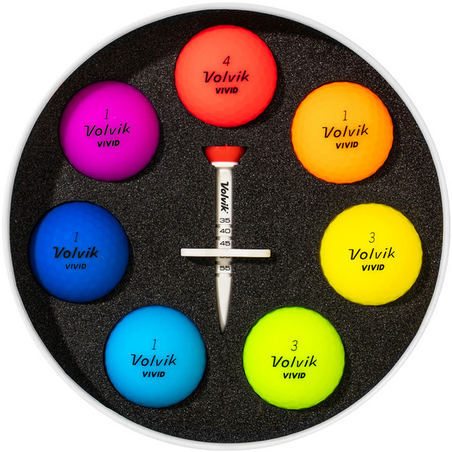볼빅 VIVID 무광 레인보우 골프공 정품볼 3피스 7p + 컨트롤 티 1p 선물 세트, 혼합색상, 1개