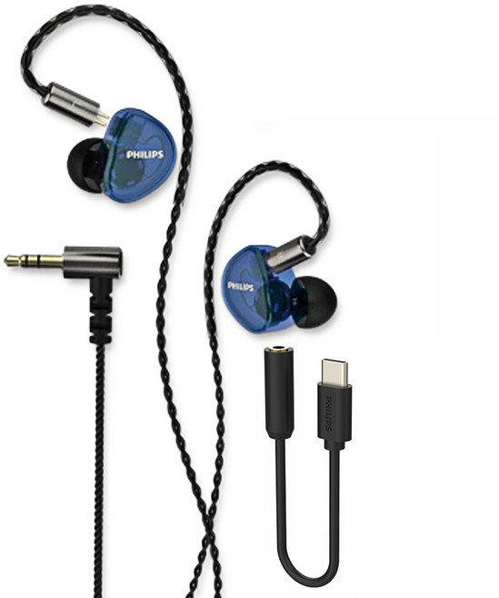 필립스 모니터링 유선 이어폰, TAE7009BL, 블루 + 실버