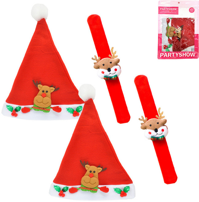 파티쇼 인형산타모자 루돌프 2p + 밍크 크리스마스 팔찌 루돌프 2p 세트, 혼합색상, 1세트