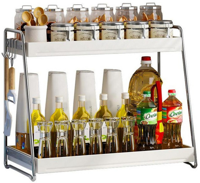 셀리빙 미드센츄리 양념통 2단 주방 정리선반, 화이트베이직, 1개