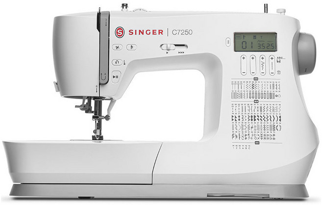 싱거 디지털미싱 자동사절 영문이니셜 자수 재봉틀 오바로크 가정용 미싱 + 확장테이블 세트, C7255, 화이트