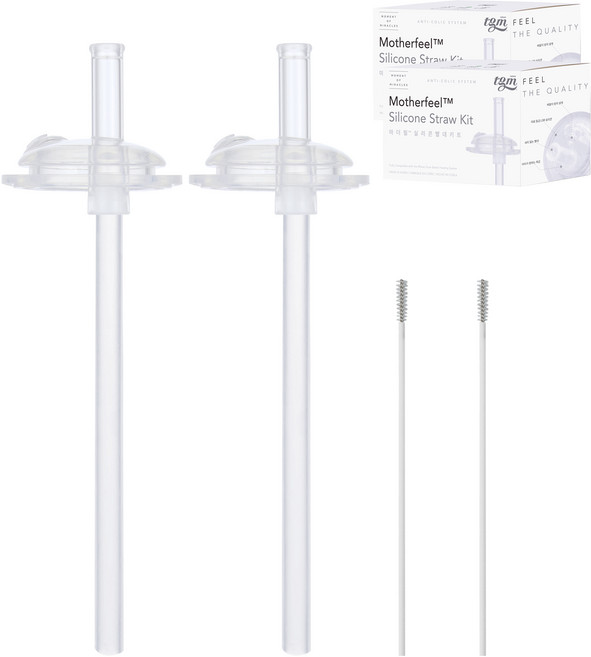 티지엠 마더필 컵 호환 교체용 리필 실리콘 빨대 세트, 2세트, 빨대 + 세척솔
