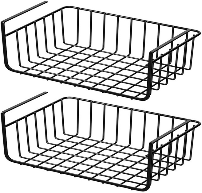 블랙메이드 주방 수납장 상부장 선반 바구니 걸이, 블랙, 2개