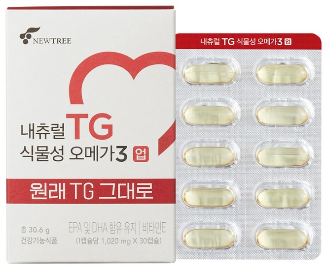 뉴트리 내츄럴 TG 식물성 오메가 3 업 30.6g, 30정, 1개 - 쿠팡