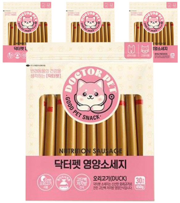 닥터펫 반려동물 영양소세지 간식 30p, 오리고기, 450g, 4개