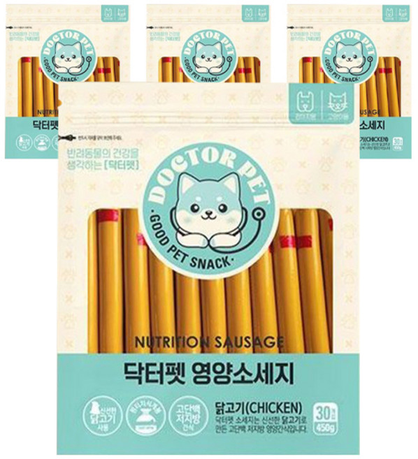닥터펫 반려동물 영양소세지 간식 30p, 닭고기, 450g, 4개