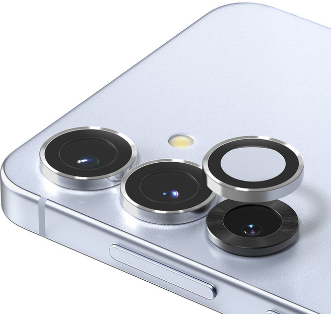 신지모루 AR 빛번짐방지 메탈 프레임 링 카메라 렌즈 강화유리 휴대폰 액정보호필름 세트 실버, 1세트