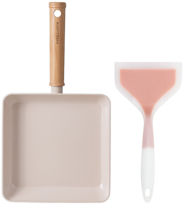 벨라쿠진 인덕션 플럼벨 세라믹 정사각 프라이팬 + 실리콘 대형 뒤집개 세트, 22cm, 1세트
