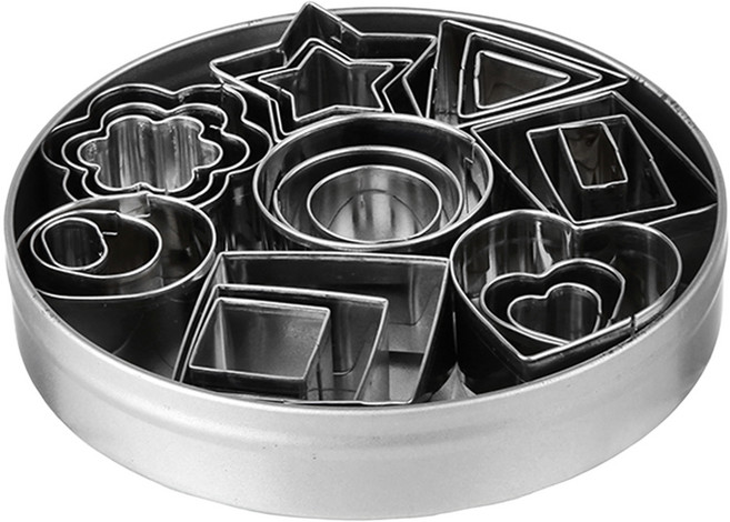 플라라 쿠키커터 24종 + 원형 케이스 세트, 실버, 1세트